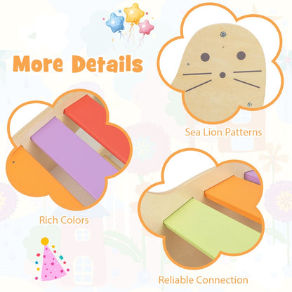Costway 3-in-1 Climbing Toy Set for Kids with Cute Sea Lion Pattern &amp; Rich Colors-Natural