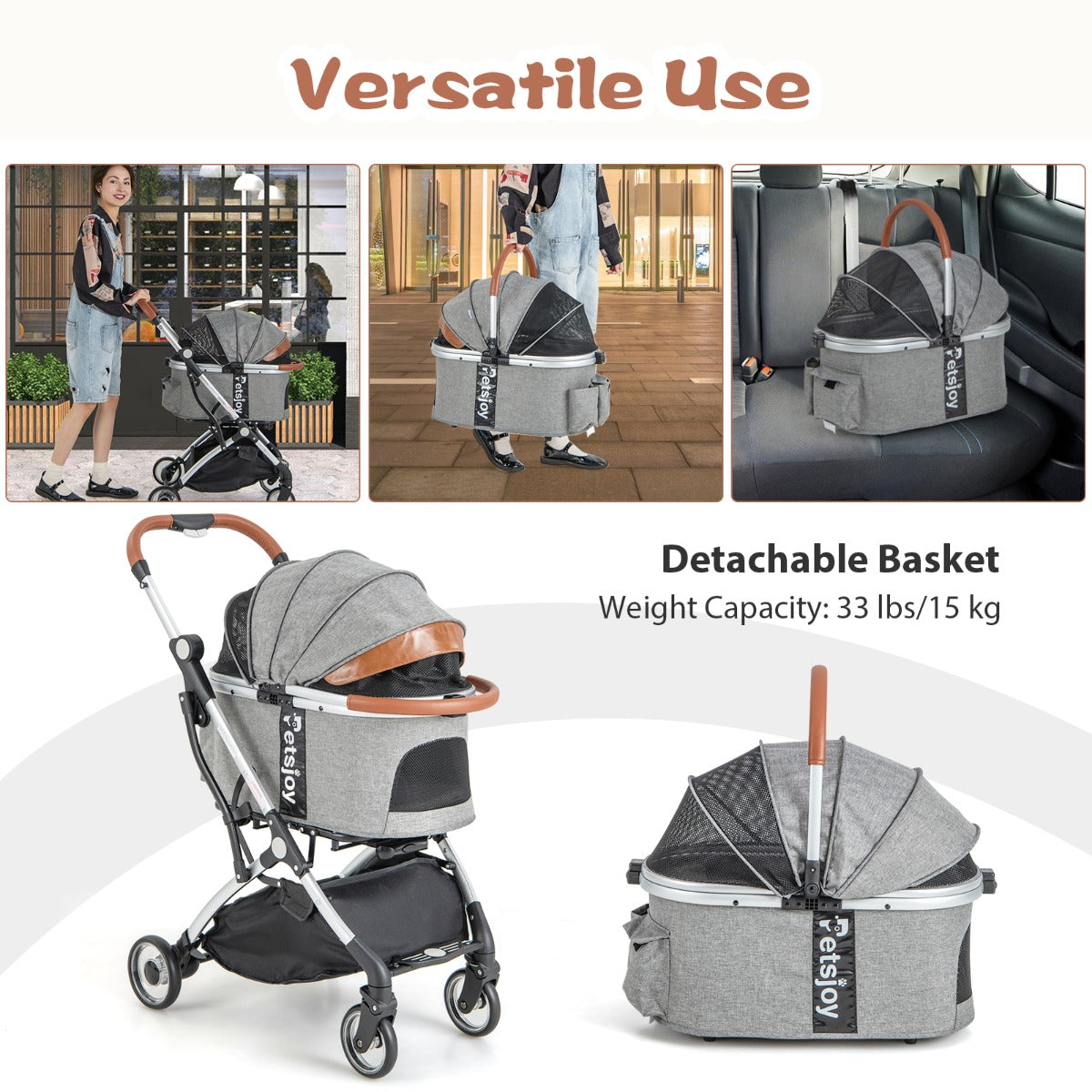 Costway 3-in-1 Foldable Pet Stroller with Removable Waterproof Cover