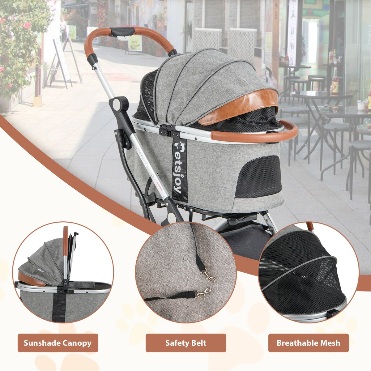 Costway 3-in-1 Foldable Pet Stroller with Removable Waterproof Cover
