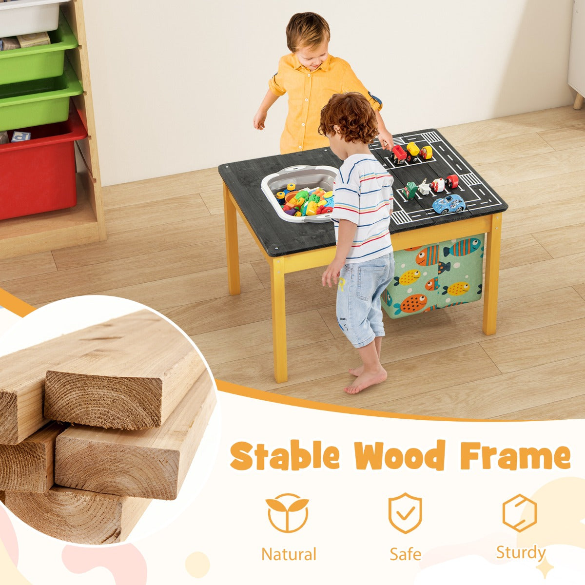 Wooden car racing activity table suitable for bedrooms, kindergartens, backyards, lawns and beaches