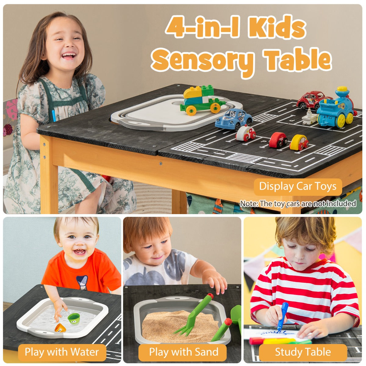 Fir wood kids activity table includes foldable storage box and cloth bag for toys, books and stationery