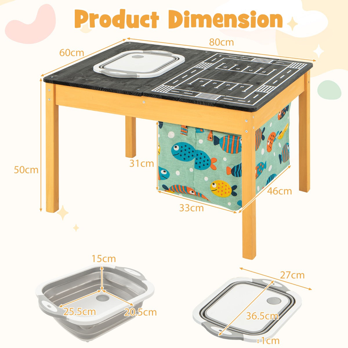 4-in-1 kids sensory activity table with highway game board for toy cars, sand, water and creative play