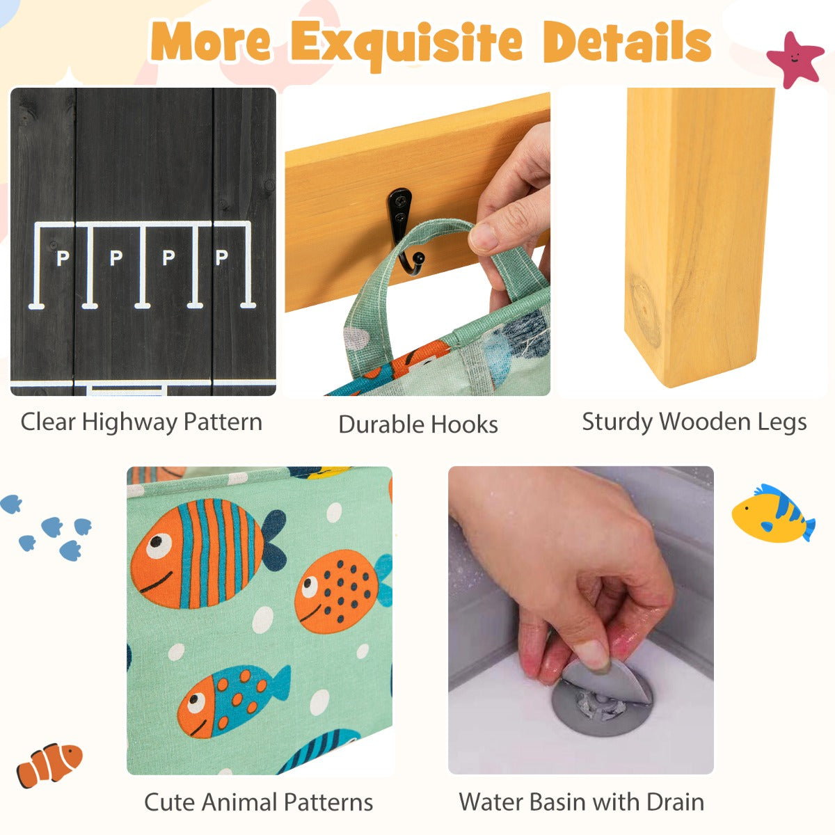Children's sensory table with drainage hole for convenient water play and easy cleanup after activities