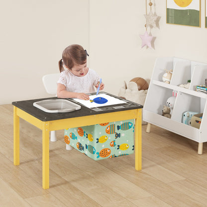 Removable racing tabletop transforms this children's table into a study, game, sand or water table