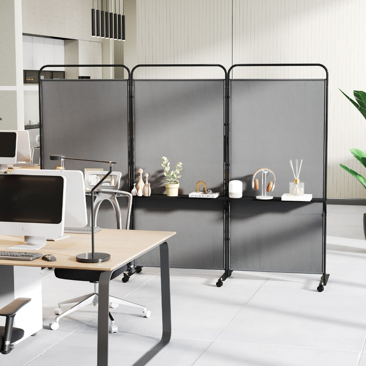 3-Panel 188cm Rolling Privacy Screen Folding Room Divider-Grey