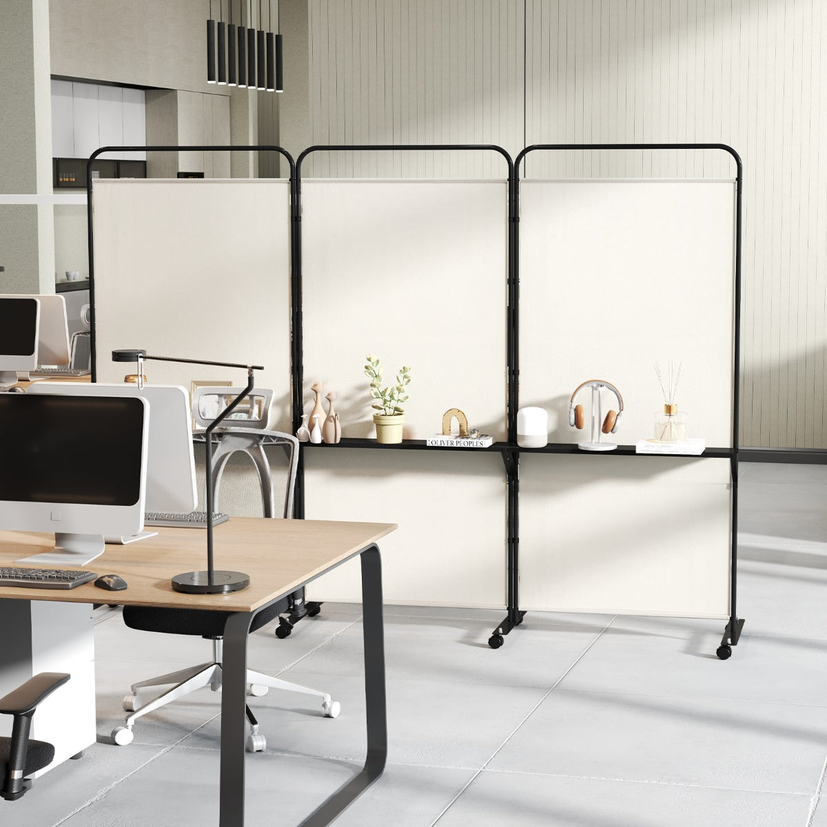 3-Panel 188cm Rolling Privacy Screen Folding Room Divider-White