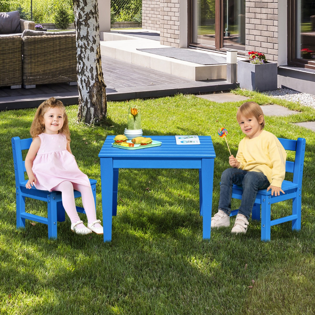 3-Piece Weatherproof Kids Table & Chairs Set for Outdoor & Indoor Use
