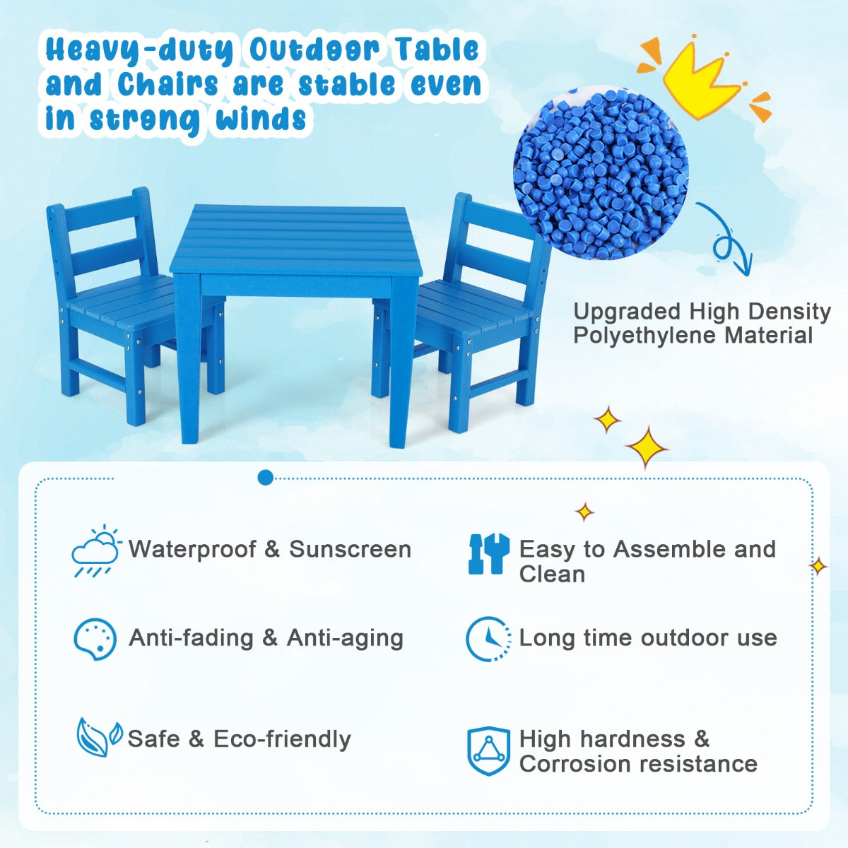 3-Piece Weatherproof Kids Table & Chairs Set for Outdoor & Indoor Use