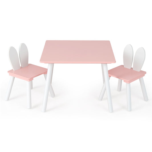 Costway 3 Pieces Kids Table and 2 Chairs Set for Arts, Crafts, Snack Time-Pink