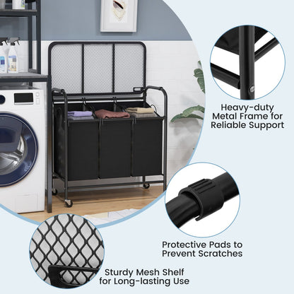Heavy-duty metal laundry organizer supports loaded bags while maintaining stability and strength