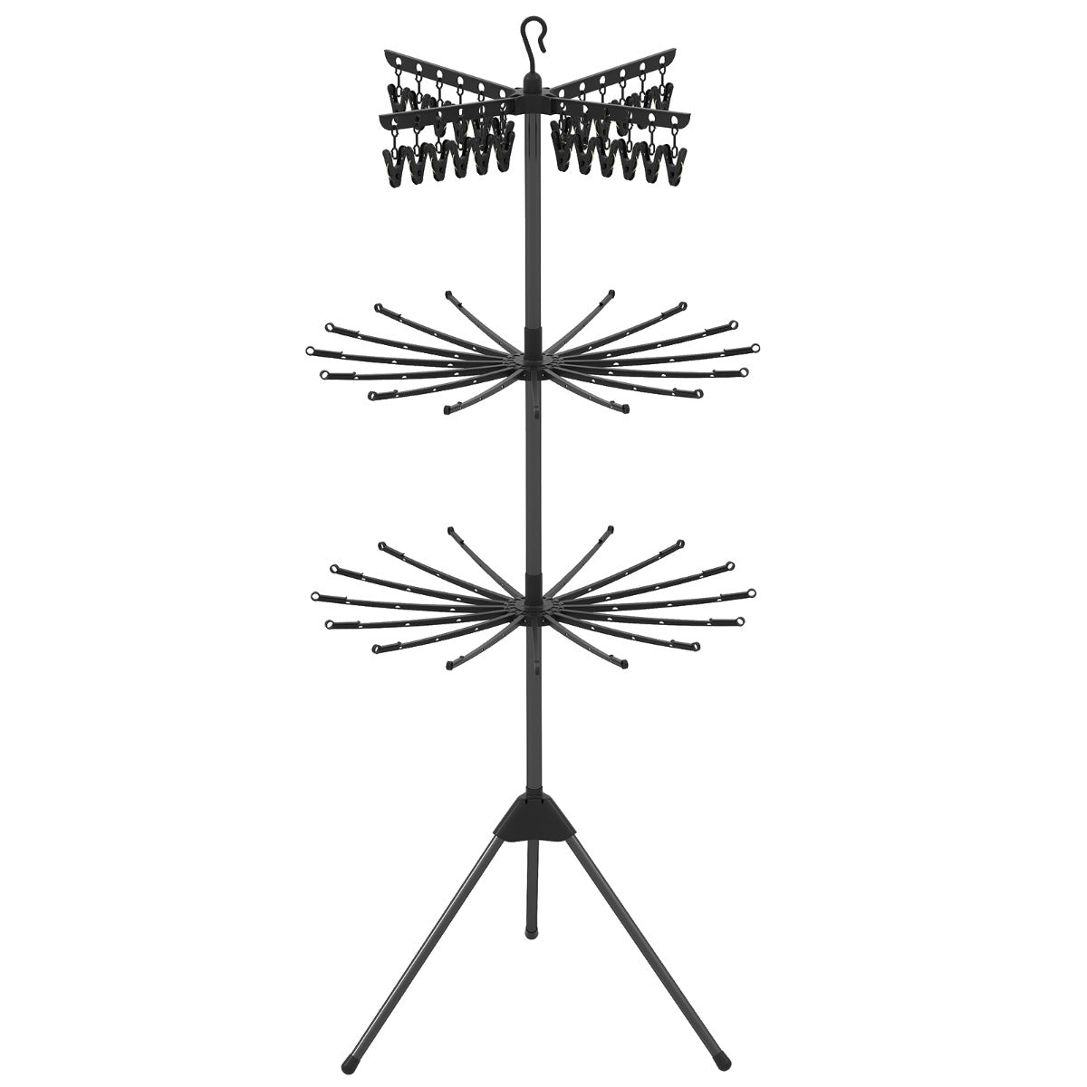 3-Tier Folding Clothes Drying Rack with 24 Clips and 32 Rods-Black