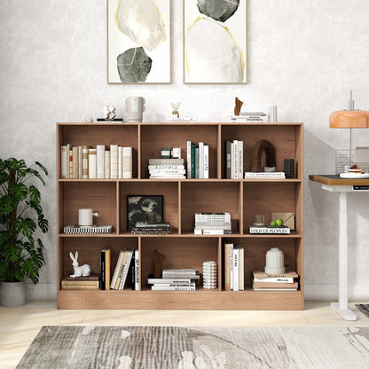 Costway 3-Tier Organizer 10-Cube Bookshelf 140CM Wood Display Shelf for Living Room-Natural