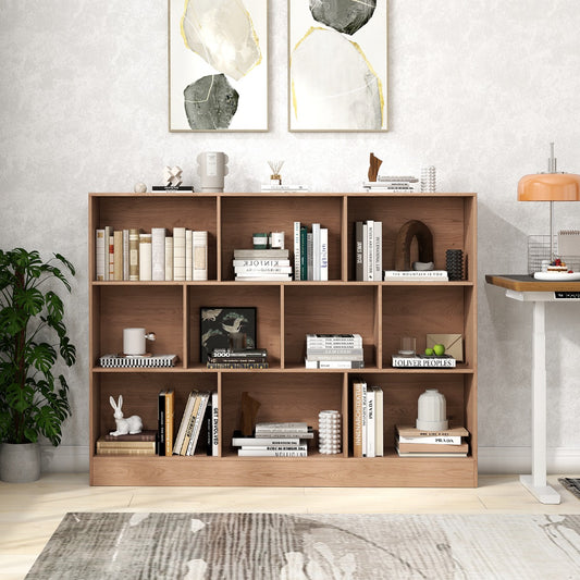 Costway 3-Tier Organizer 10-Cube Bookshelf 140CM Wood Display Shelf for Living Room-Natural