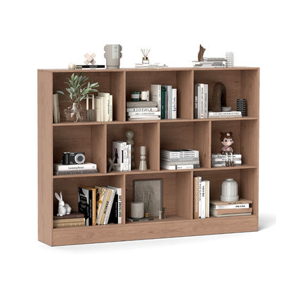 Costway 3-Tier Organizer 10-Cube Bookshelf 140CM Wood Display Shelf for Living Room-Natural