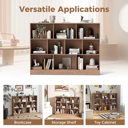 Costway 3-Tier Organizer 10-Cube Bookshelf 140CM Wood Display Shelf for Living Room-Natural
