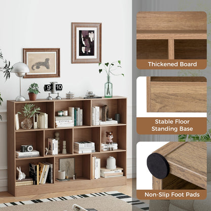 Costway 3-Tier Organizer 10-Cube Bookshelf 140CM Wood Display Shelf for Living Room-Natural