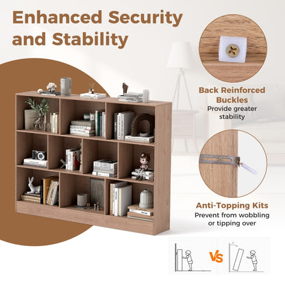 Costway 3-Tier Organizer 10-Cube Bookshelf 140CM Wood Display Shelf for Living Room-Natural