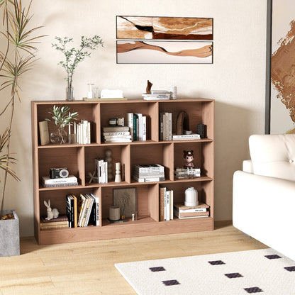 Costway 3-Tier Organizer 10-Cube Bookshelf 140CM Wood Display Shelf for Living Room-Natural