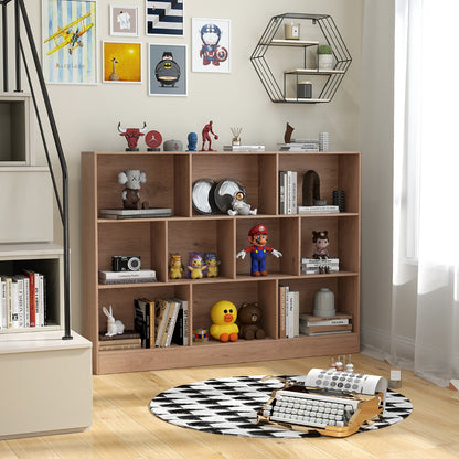 Costway 3-Tier Organizer 10-Cube Bookshelf 140CM Wood Display Shelf for Living Room-Natural