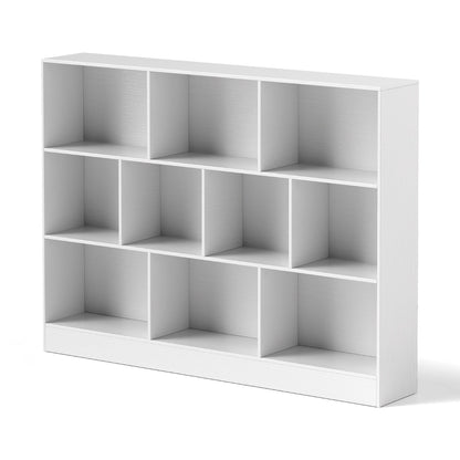 Costway 3-Tier Organizer 10-Cube Bookshelf 140CM Wood Display Shelf for Living Room-White