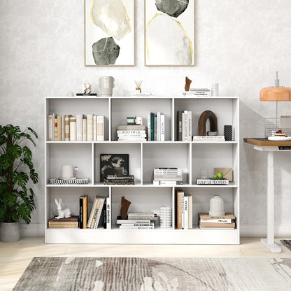 Costway 3-Tier Organizer 10-Cube Bookshelf 140CM Wood Display Shelf for Living Room-White