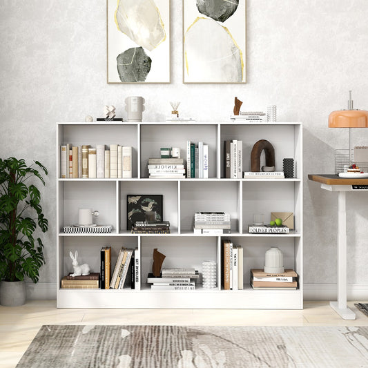 Costway 3-Tier Organizer 10-Cube Bookshelf 140CM Wood Display Shelf for Living Room-White