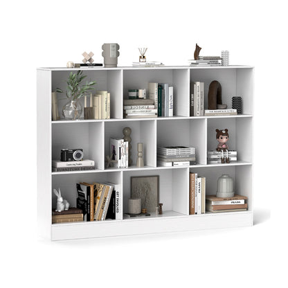 Costway 3-Tier Organizer 10-Cube Bookshelf 140CM Wood Display Shelf for Living Room-White