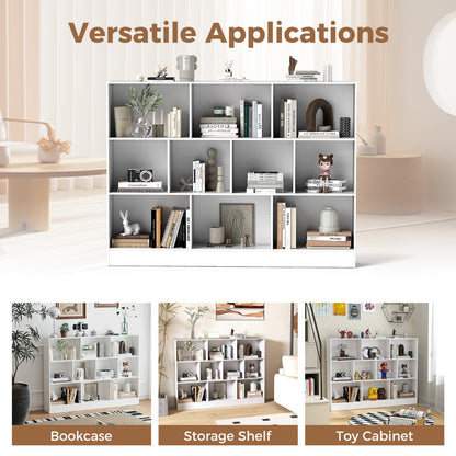 Costway 3-Tier Organizer 10-Cube Bookshelf 140CM Wood Display Shelf for Living Room-White