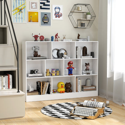 Costway 3-Tier Organizer 10-Cube Bookshelf 140CM Wood Display Shelf for Living Room-White