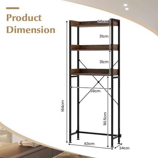 3-tier over-toilet storage rack with open shelves for towels, toiletries, and bathroom essentials