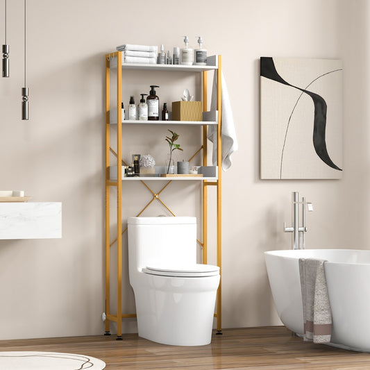 Costway 3-Tier Over The Toilet Storage Rack with 4 Hooks for Bathroom-White