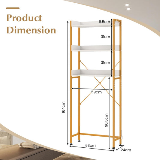 3-tier over-toilet storage rack with open shelves for towels, toiletries, and bathroom essentials