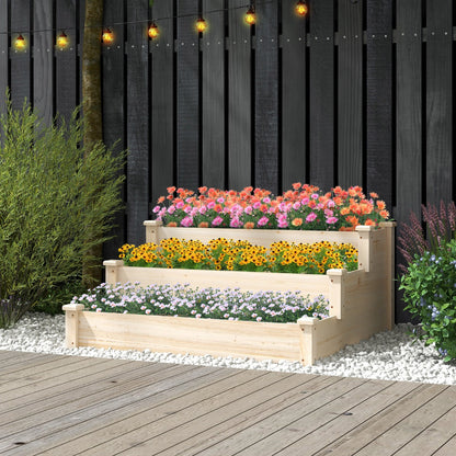 Outdoor 3-Tier Wooden Raised Garden Bed Elevated Flower Box