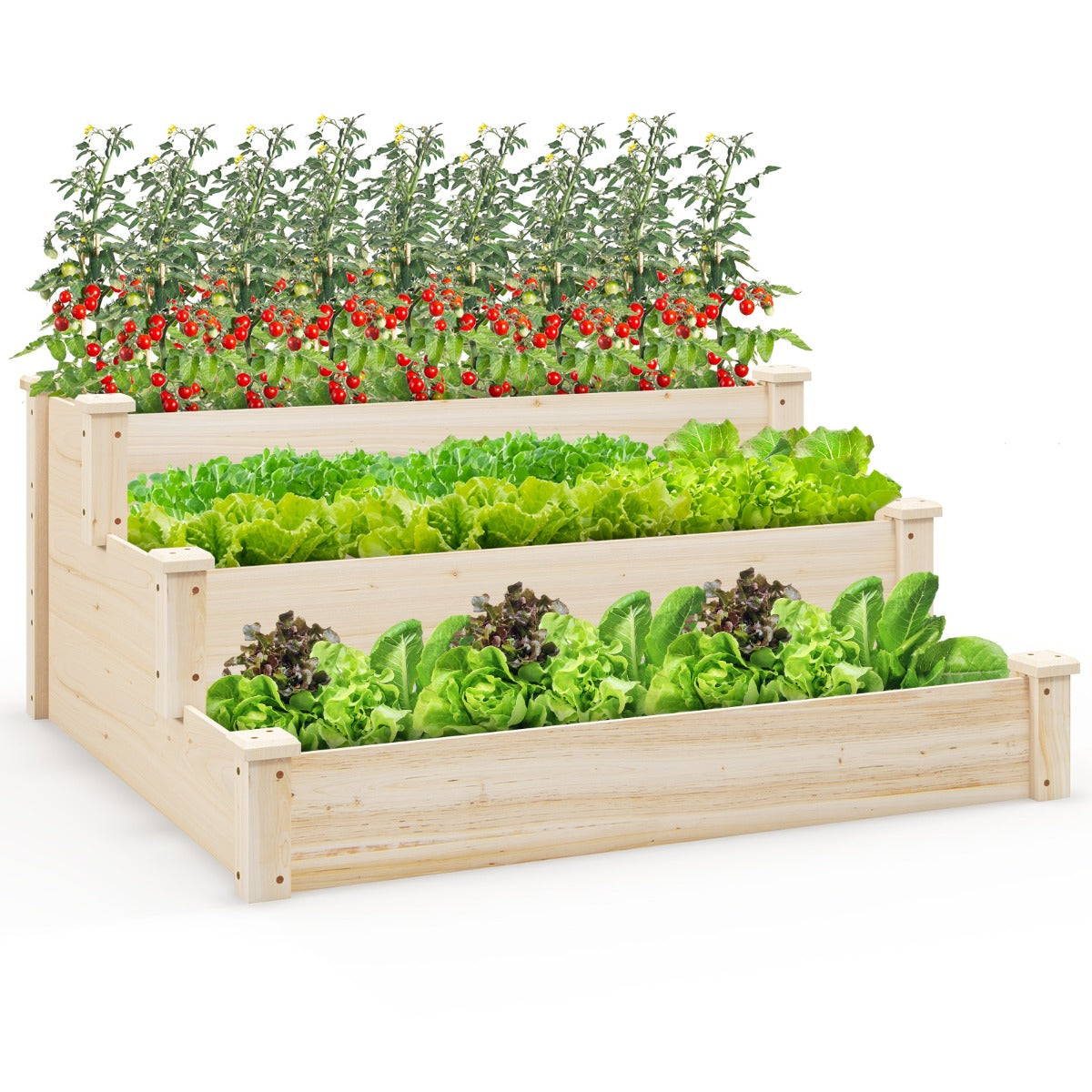 Outdoor 3-Tier Wooden Raised Garden Bed Elevated Flower Box