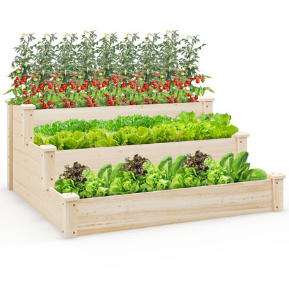 Outdoor 3-Tier Wooden Raised Garden Bed Elevated Flower Box