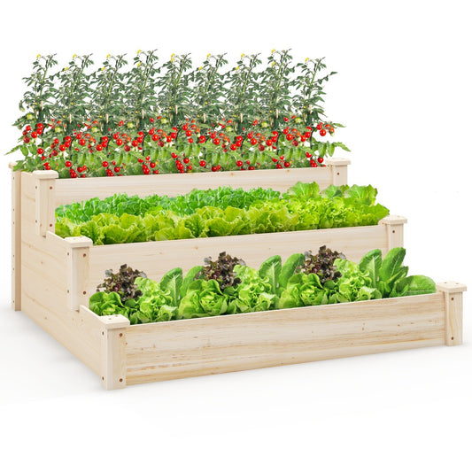 Outdoor 3-Tier Wooden Raised Garden Bed Elevated Flower Box