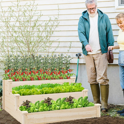Outdoor 3-Tier Wooden Raised Garden Bed Elevated Flower Box