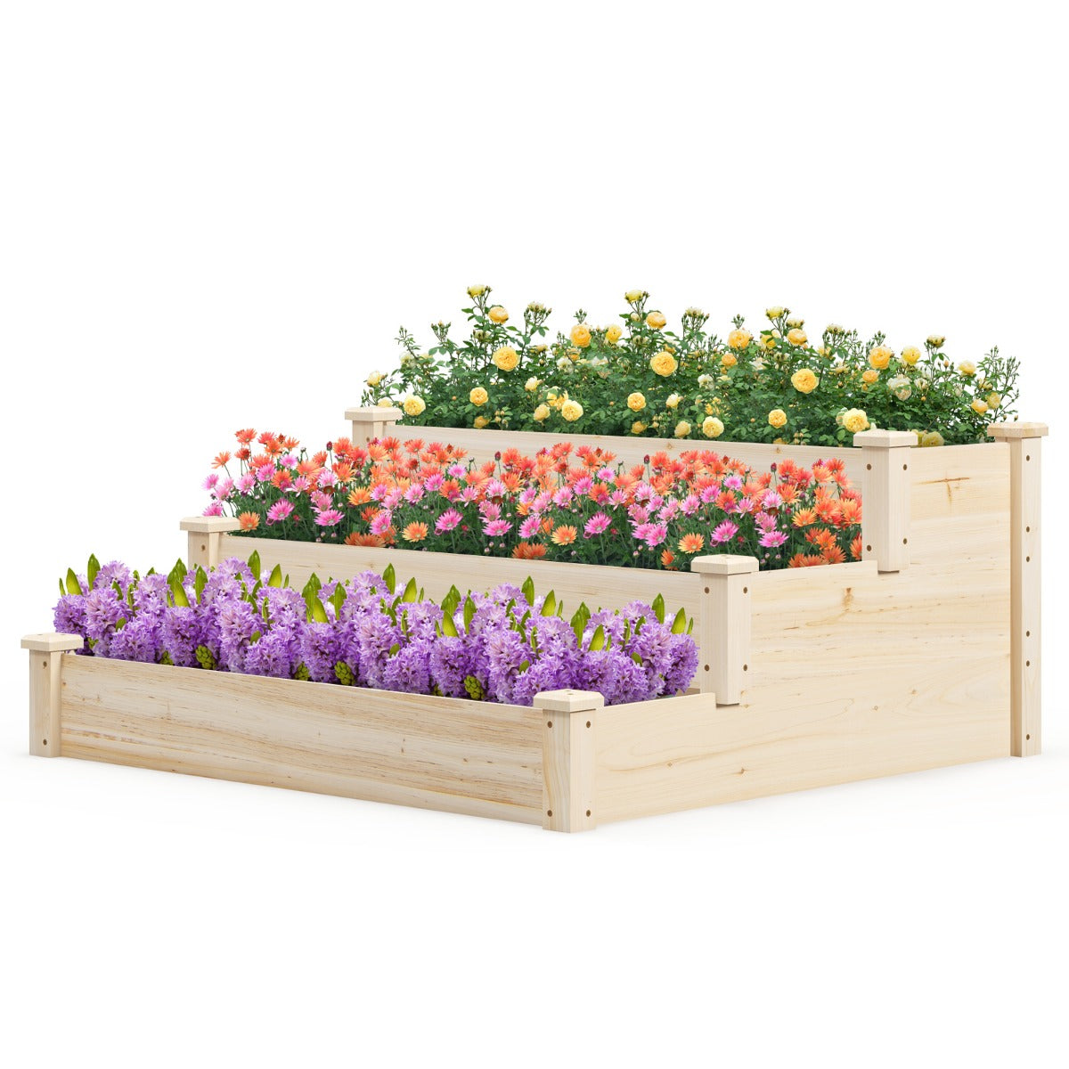 Outdoor 3-Tier Wooden Raised Garden Bed Elevated Flower Box