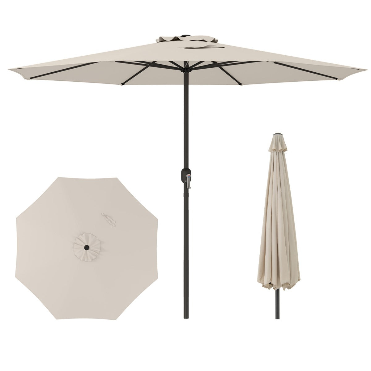 3.6 m Patio Outdoor Market Umbrella With Crank Handle-Beige