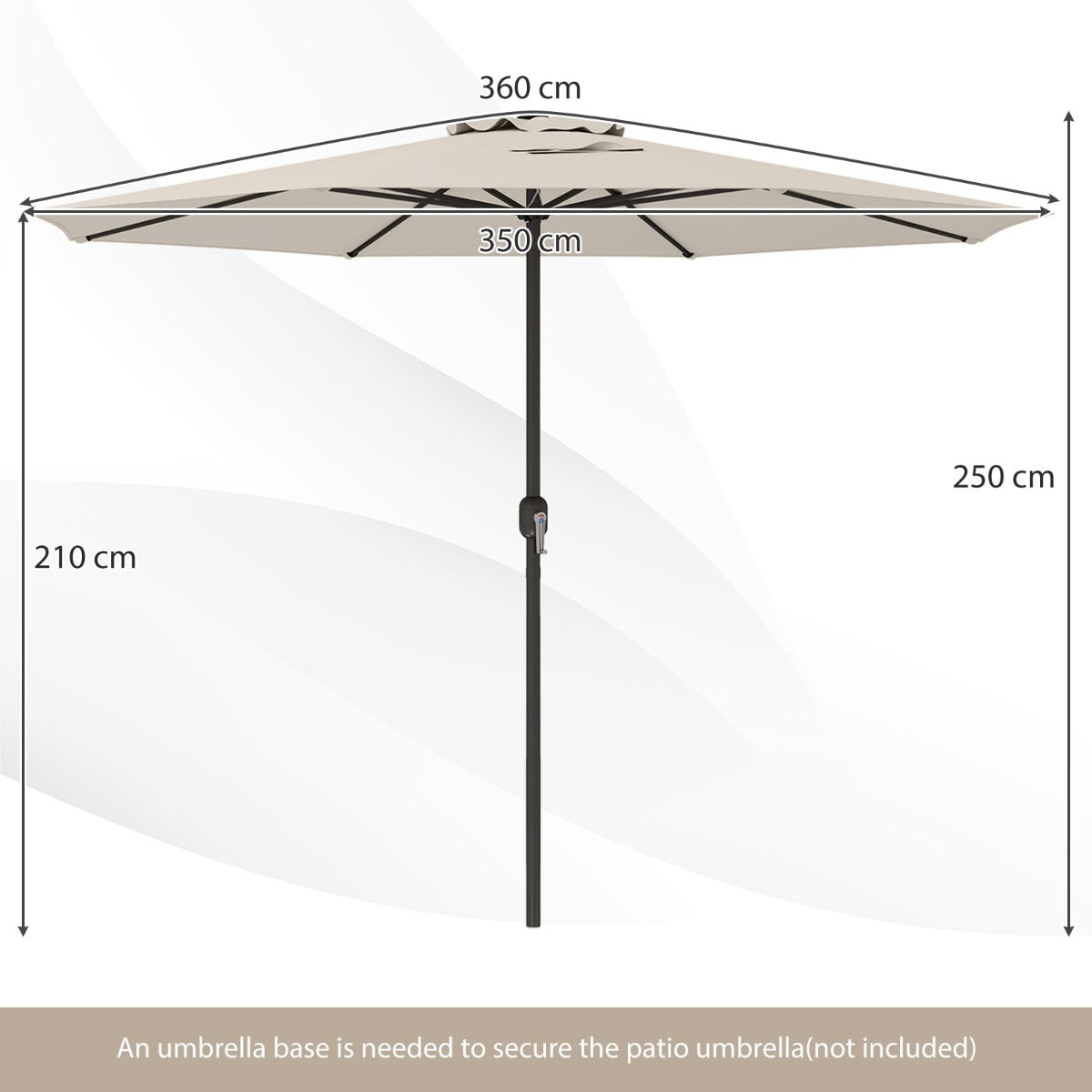 3.6 m Patio Outdoor Market Umbrella With Crank Handle-Beige