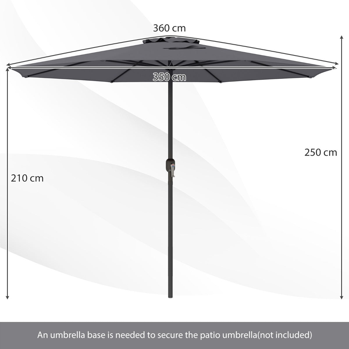 3.6 m Patio Outdoor Market Umbrella With Crank Handle-Grey