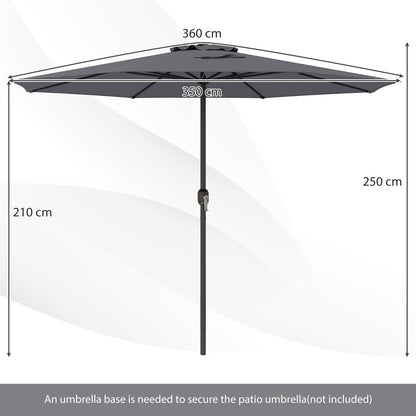 3.6 m Patio Outdoor Market Umbrella With Crank Handle-Grey