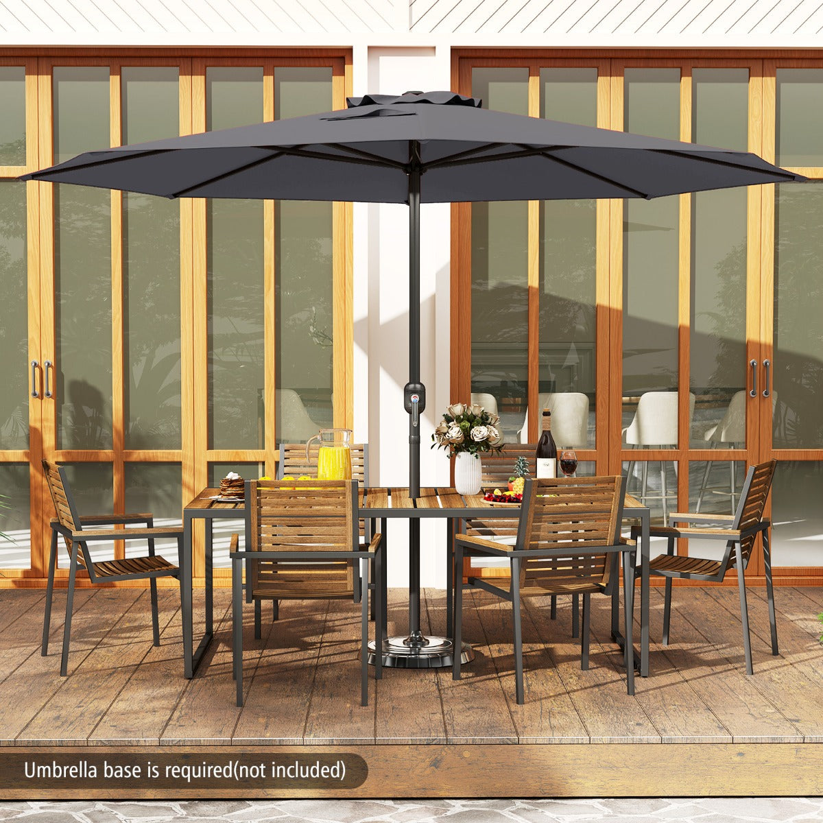 3.6 m Patio Outdoor Market Umbrella With Crank Handle-Grey