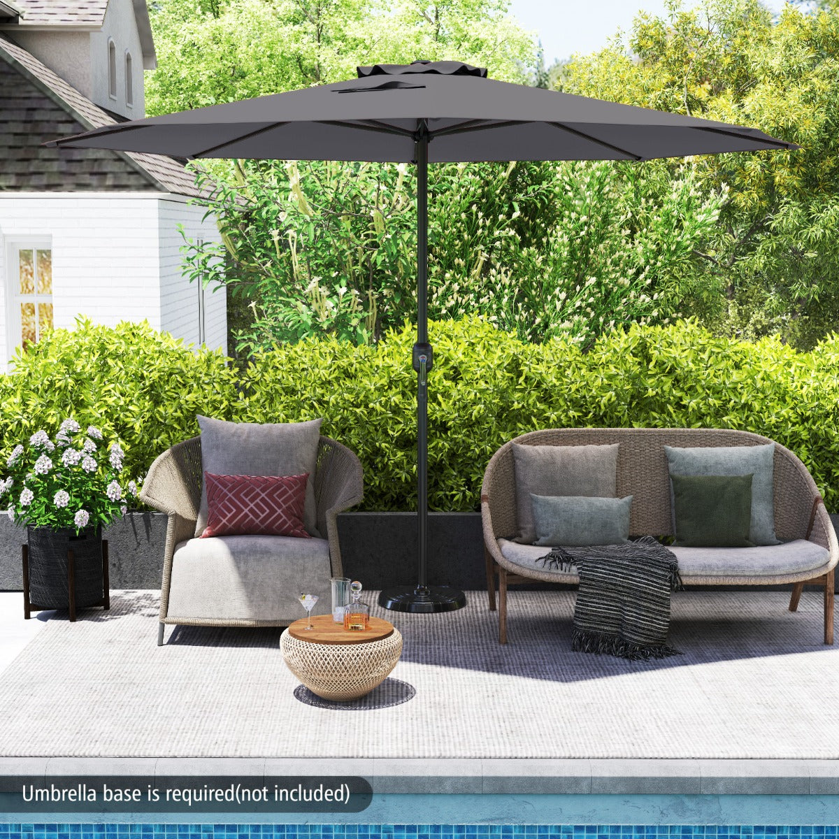 3.6 m Patio Outdoor Market Umbrella With Crank Handle-Grey