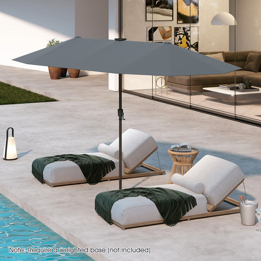 3.9 m Large Patio Umbrella with LED Solar Lights for Garden-Grey