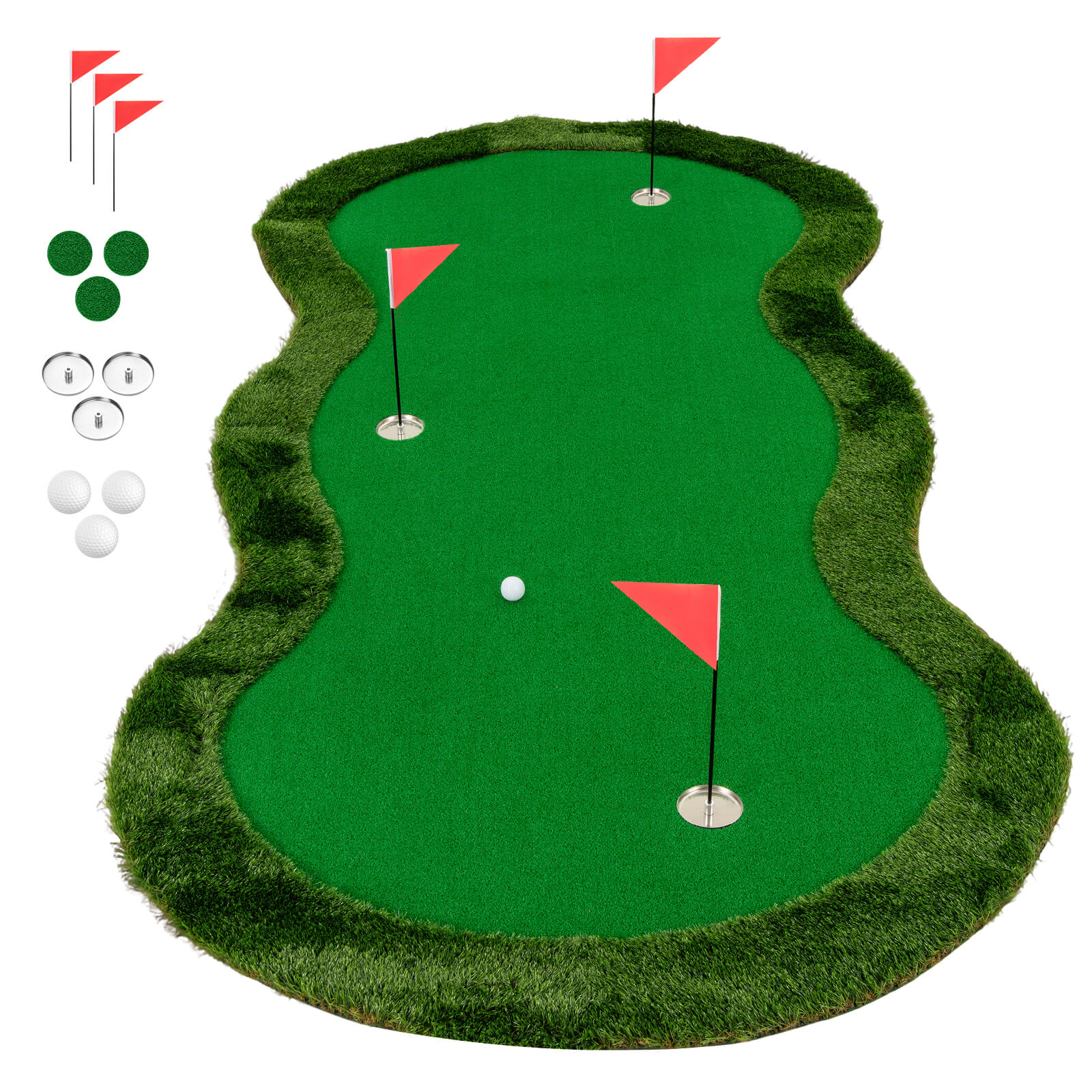 300 x 150 cm Golf Putting Green Practice Mat with 3 Holes and Golf Balls