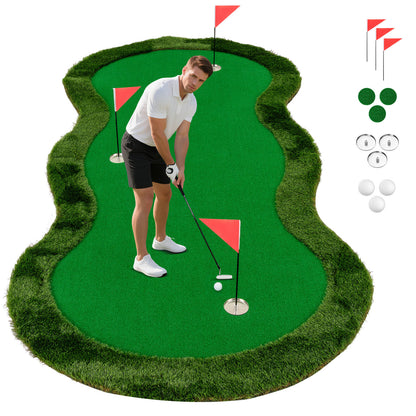 300 x 150 cm Golf Putting Green Practice Mat with 3 Holes and Golf Balls