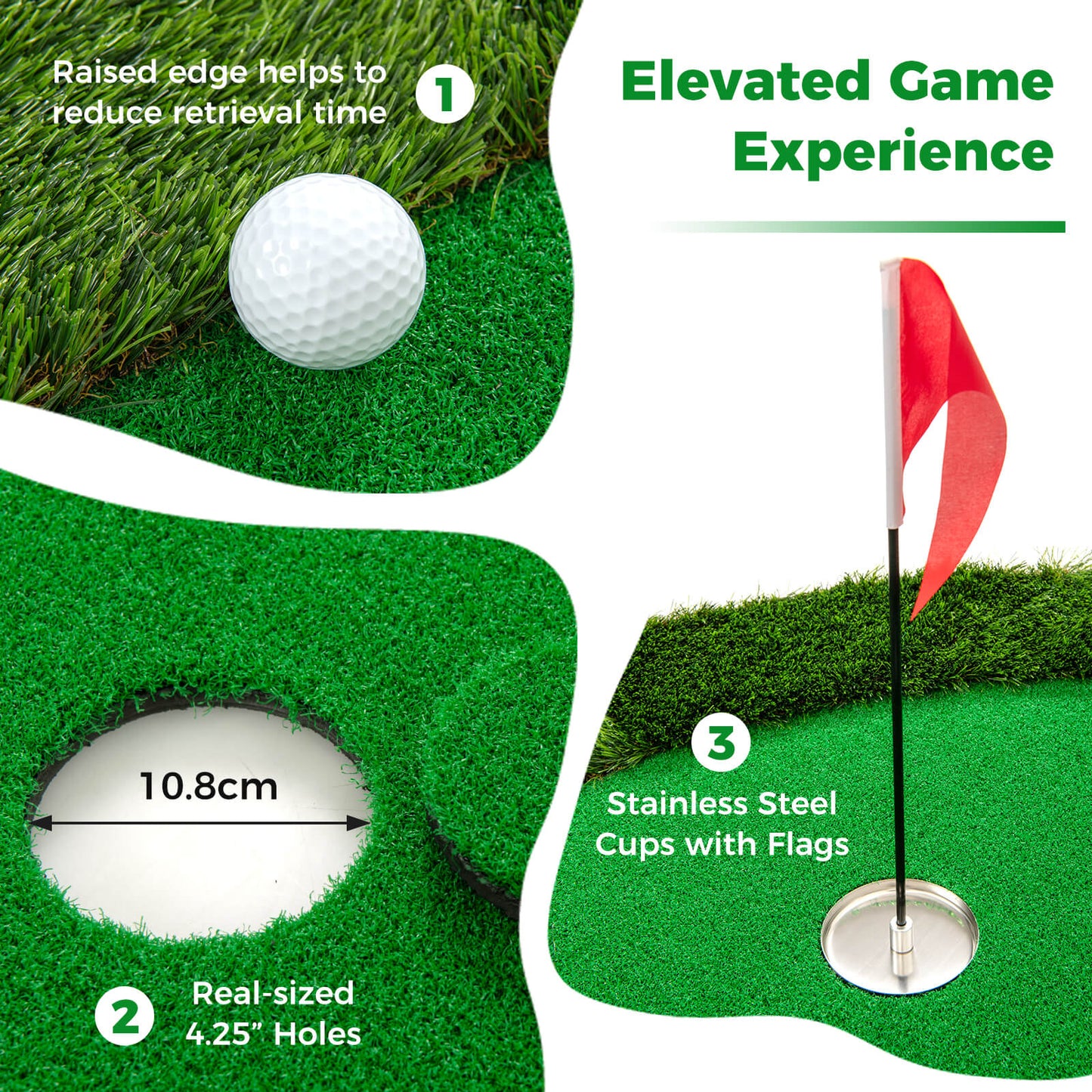 300 x 150 cm Golf Putting Green Practice Mat with 3 Holes and Golf Balls