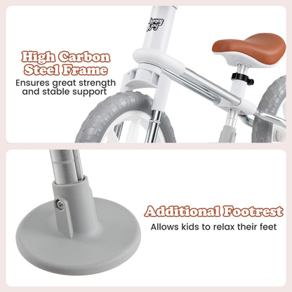 30 CM Balance Bike with Adjustable Seat and Wear-resistant EVA Foam Tires-White