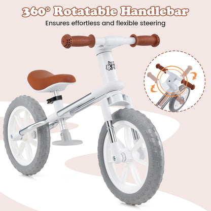 30 CM Balance Bike with Adjustable Seat and Wear-resistant EVA Foam Tires-White